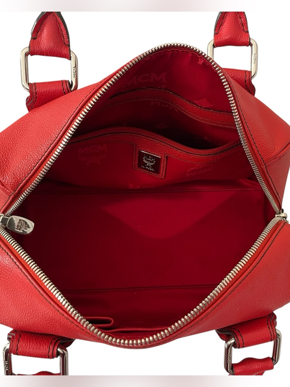 MCM Authentic Red Leather Boston Bag - Picture 6 of 12